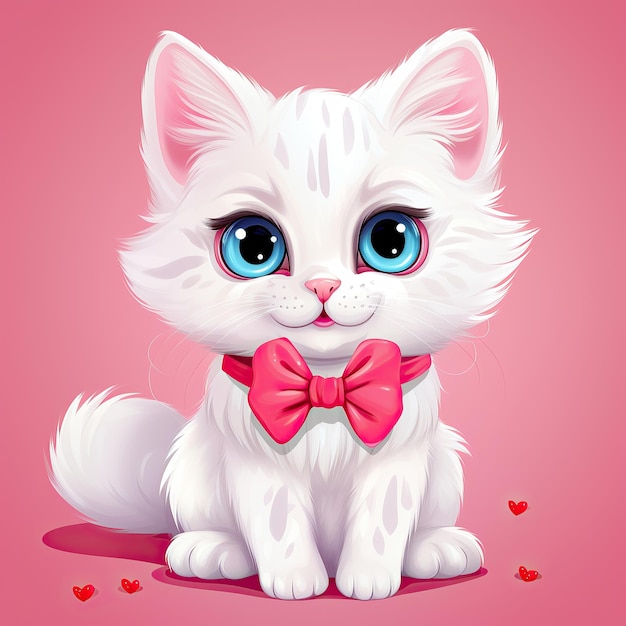 Foto illustratie van een schattig wit kitten met een roze strik greeting card t-shirt afdruk