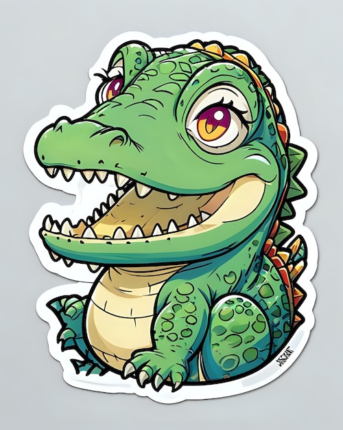 Illustratie van een schattige cartoon Krokodil sticker met levendige kleuren en een speelse uitdrukking