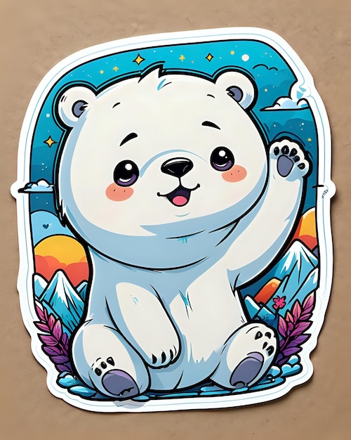 Illustratie van een schattige cartoonpoolsbeer sticker met levendige kleuren en een speelse uitdrukking
