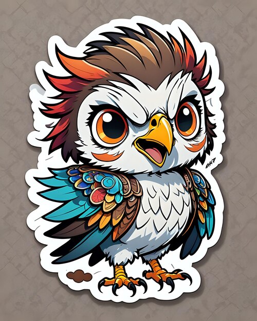 Illustratie van een schattige Hawk-sticker met levendige kleuren en een speelse uitdrukking