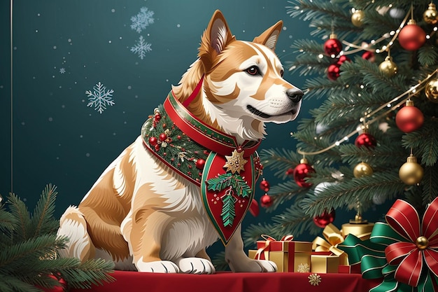 Illustratie van een schattige hond bij kerstfeesten