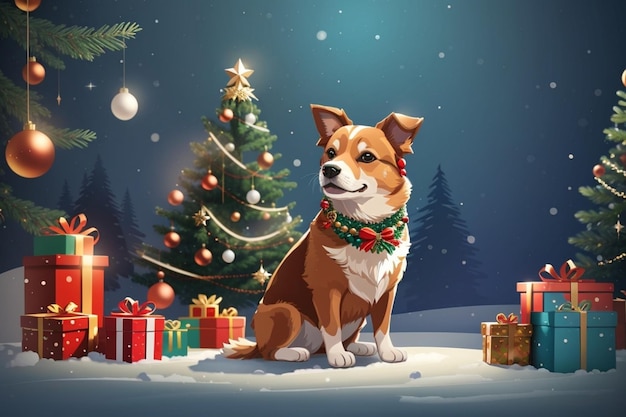 Foto illustratie van een schattige hond bij kerstfeesten