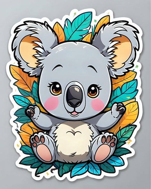 Foto illustratie van een schattige koala-sticker met levendige kleuren en een speelse uitdrukking