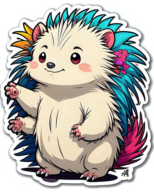 Foto illustratie van een schattige rabbit porcupine sticker met levendige kleuren en een speelse uitdrukking