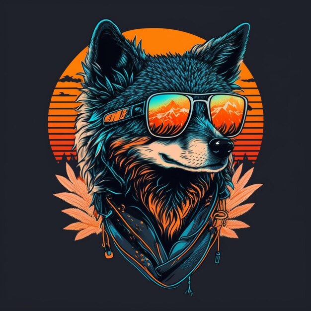illustratie van een schattige wolf die een zonnebril draagt
