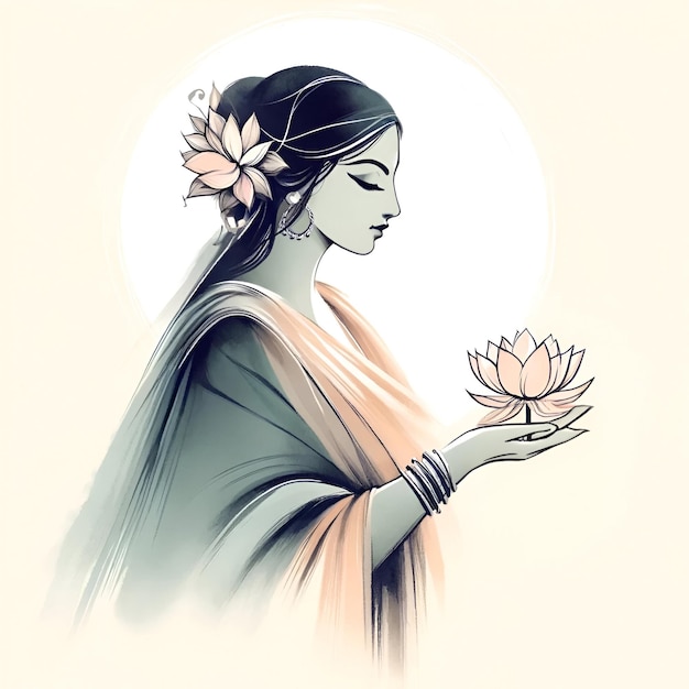 Illustratie van een sita die een lotusbloem vasthoudt voor de Sita Navami-viering