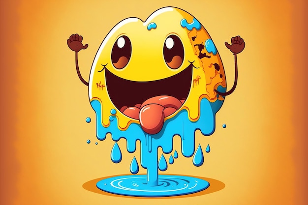 Illustratie van een smeltende emoji met de uitdrukking gelukkig land