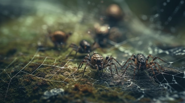 Illustratie van een spin in het midden van een bos