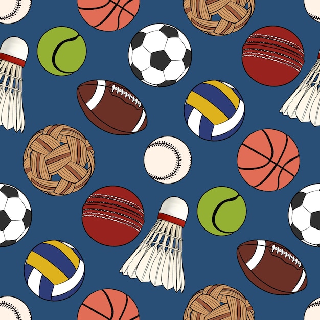 Illustratie van een sportbalpatroon op blauwe achtergrond