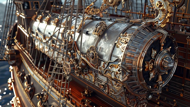 Illustratie van een steampunk schip