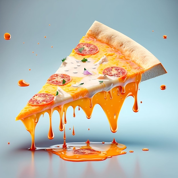 illustratie van een stuk pizza met drijvende cheddar
