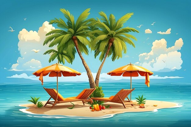 Illustratie van een tropisch zomerstrand met een stoel