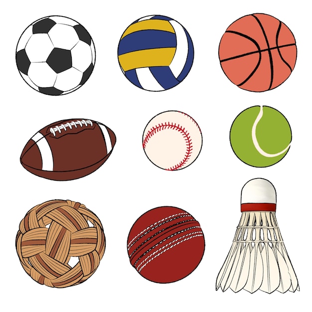illustratie van een verzameling sportballen met een witte achtergrond