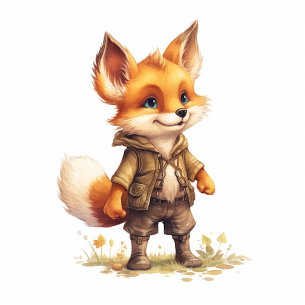 illustratie van een vos in een jas en laarzen die in een veld staat generatieve ai