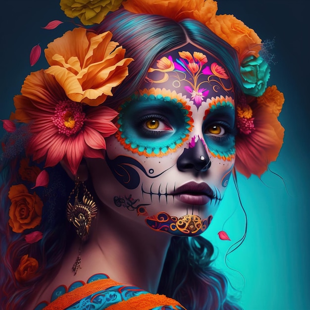 illustratie van een vrouw die make-up draagt en zich kleedt in schedel Day of the Dead of Da de los Muertos