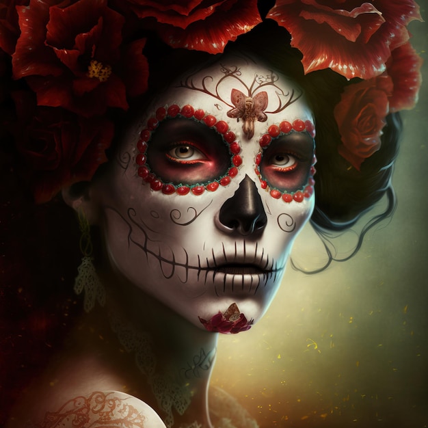 illustratie van een vrouw die make-up draagt en zich kleedt in schedel Day of the Dead of Da de los Muertos