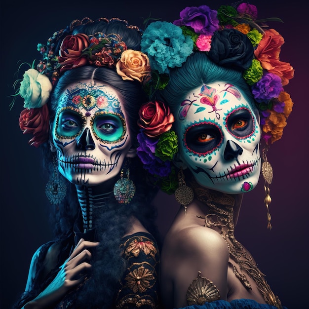 illustratie van een vrouw die make-up draagt en zich kleedt in schedel Day of the Dead of Da de los Muertos