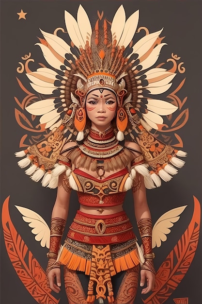 Illustratie van een vrouw in traditionele Dayaknese kleding