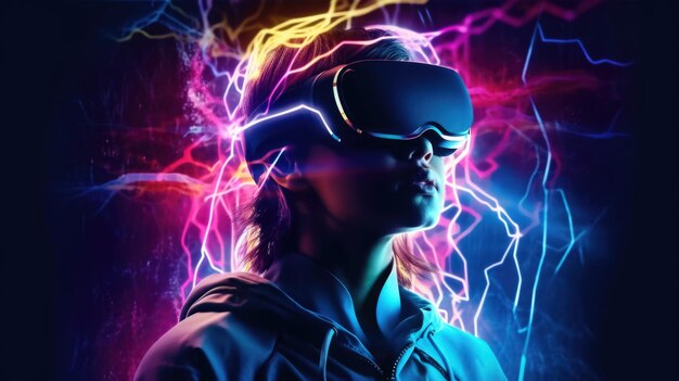 Illustratie van een vrouw met een bril van virtual reality toekomstige technologie concept generatieve ai