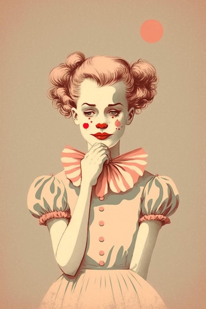 Illustratie van een vrouw met een clownmake-up en een generatieve ai van een clownneus