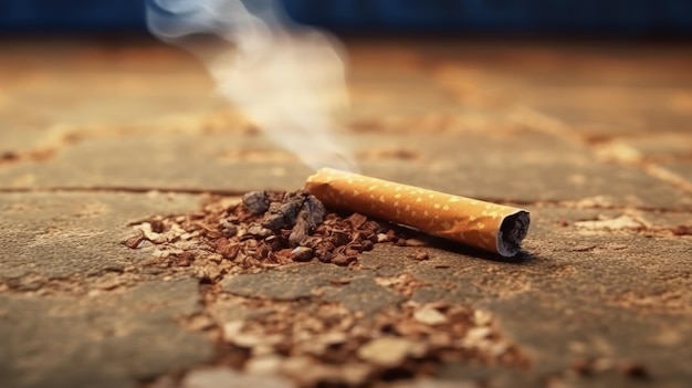Illustratie van een weggegooide sigaret op de stoep Stop met roken