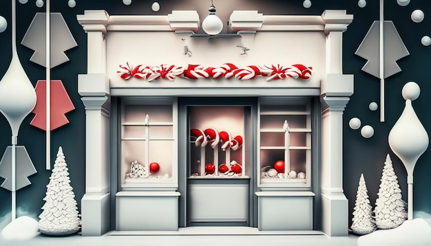 Illustratie van een winkel met kerstversieringen