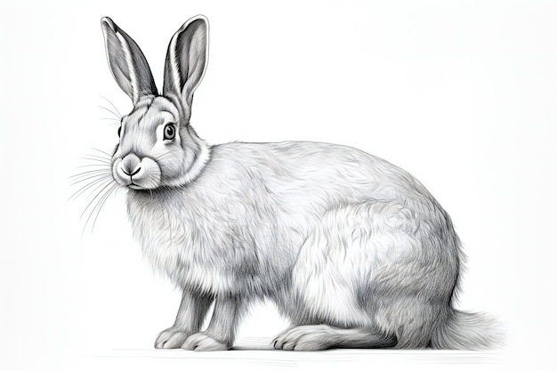 Illustratie van een wit konijn op een witte achtergrond