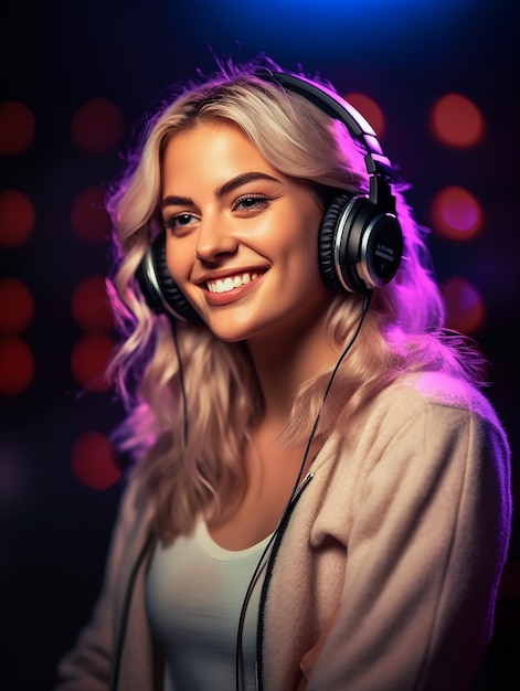Illustratie van een zelfverzekerde streamer met roze haar, gaming vibes en stijlvolle koptelefoon
