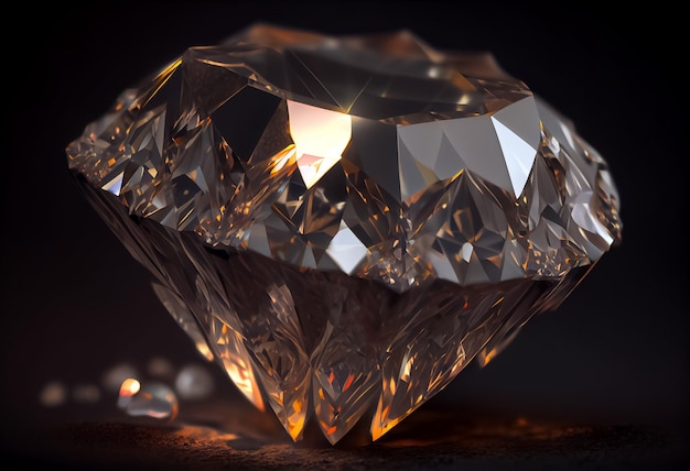 Illustratie van enorme heldere diamant close-up op donkere achtergrond AI