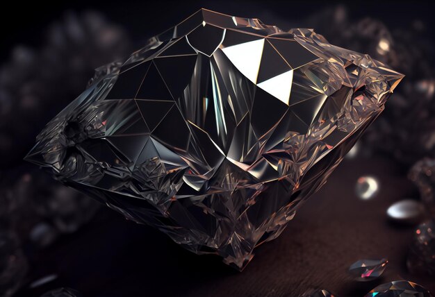 Illustratie van enorme heldere diamant close-up op donkere achtergrond AI