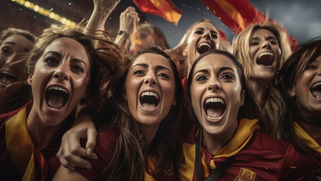 Illustratie van fans die de overwinning van het Spaanse vrouwenvoetbalteam op het WK vieren