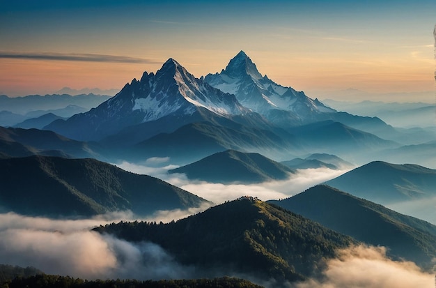 Foto illustratie van fantastisch landschap bergtoppen