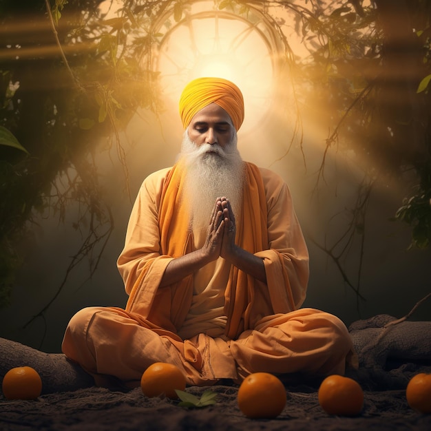 illustratie van fotogoeroe nanak jayanti die hoge resolutie mediteert