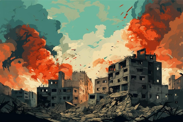 illustratie van gebombardeerde gebouwen in Israël