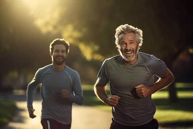 illustratie van gelukkige senioren die overdag in het park sporten