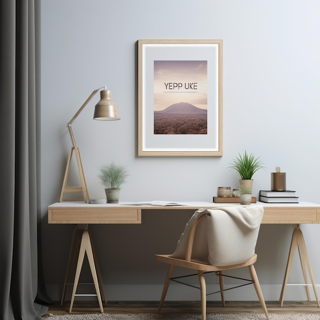 illustratie van gezellig werkplekinterieur thuis met framemodel