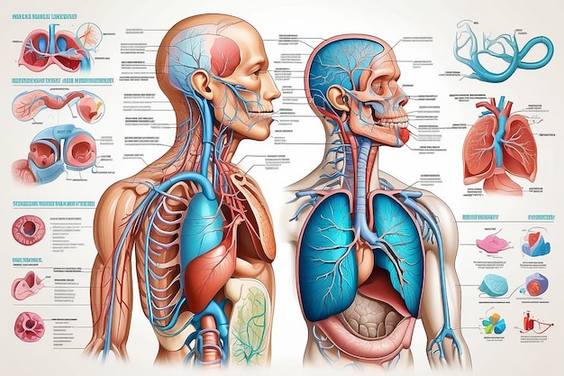 Foto illustratie van gezondheidszorg en medisch onderwijs tekening grafiek van het menselijke ademhalingssysteem voor wetenschap biologie studie