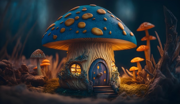 Illustratie van giftige paddestoel housedwarf fairy huisvesting van giftige paddestoelen generatieve ai