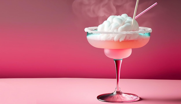 illustratie van glas met Cotton Candy floss Margarita cocktail versierd met stro en geserveerd