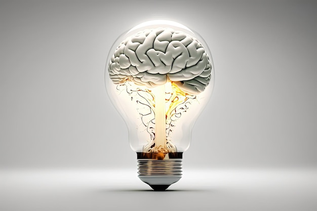 Illustratie van gloeilamp met hersenenideeën en de achtergrond van het creativiteitconcept Generatieve AI