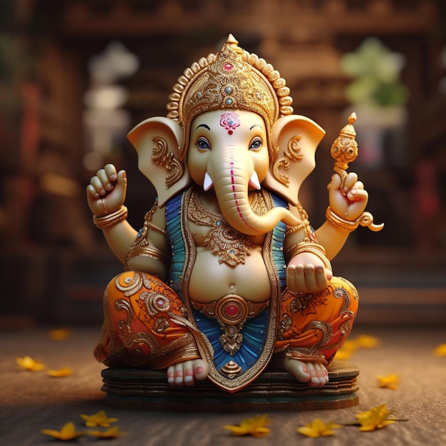 illustratie van God Ganesha 3D-blender renderen zachte kleuren Zijaanzicht