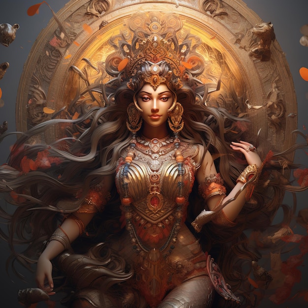 Illustratie van Godin Durga voor Happy Durga Puja of Subh Navratri Generative Ai