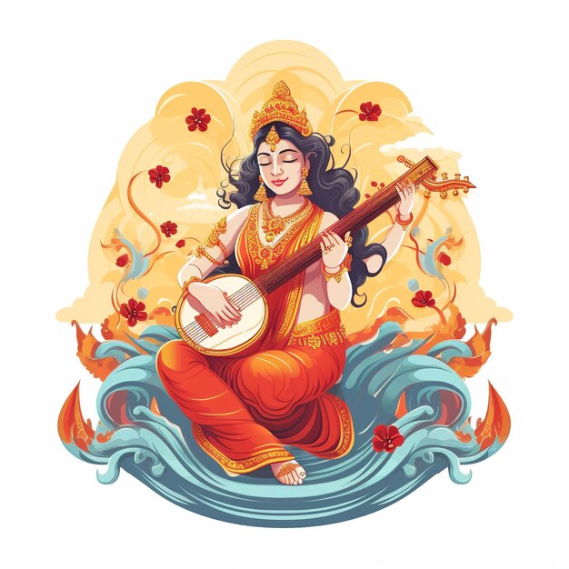 Illustratie van godin Saraswati voor Vasant Panchami