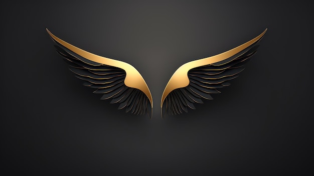 Foto illustratie van gouden vleugels op zwarte achtergrond ontwerpelement voor logo etiket embleem teken generatieve ai
