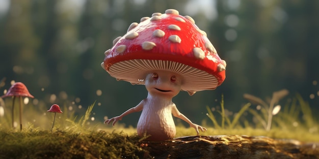 Illustratie van grappige paddenstoelen in het bos feeen paddenstokken in fantasy land bos landschap gener