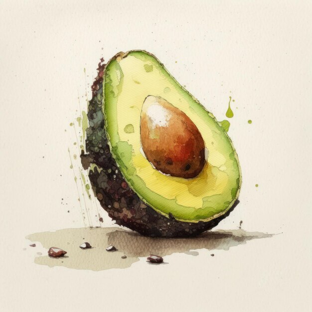 Illustratie van groene avocado aquarel tekening geïsoleerd op neutrale achtergrond