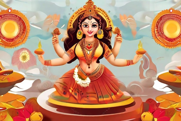 Illustratie van Happy Durga Puja Subh Navratri Durga Devi is nep