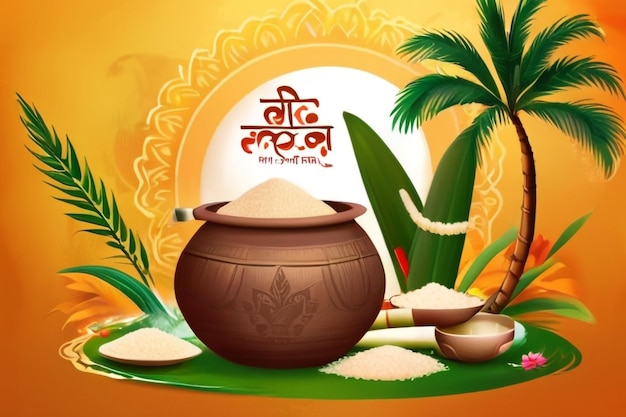 Illustratie van Happy Pongal Holiday groeten Oogstfestival van Zuid-India