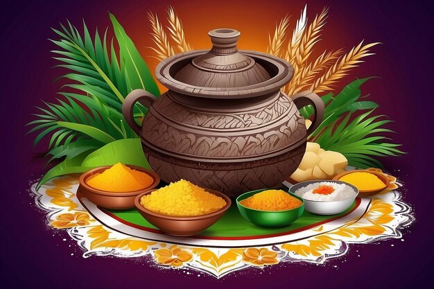 Illustratie van Happy Pongal Holiday groeten Oogstfestival van Zuid-India