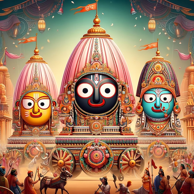 illustratie van Heer Jagannath Balabhadra en Subhadra op het jaarlijkse Rathayatra in Odisha festival terug